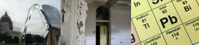 water fountain peeling paint and chemical symbol for lead