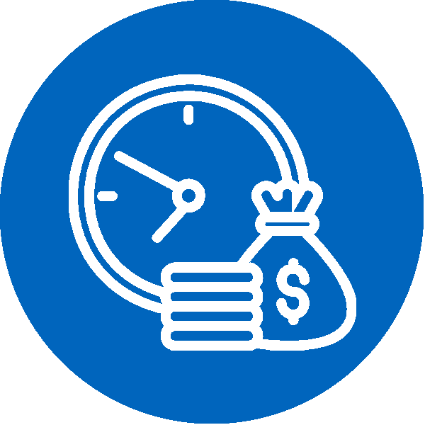 Icon of a clock with money in front of it