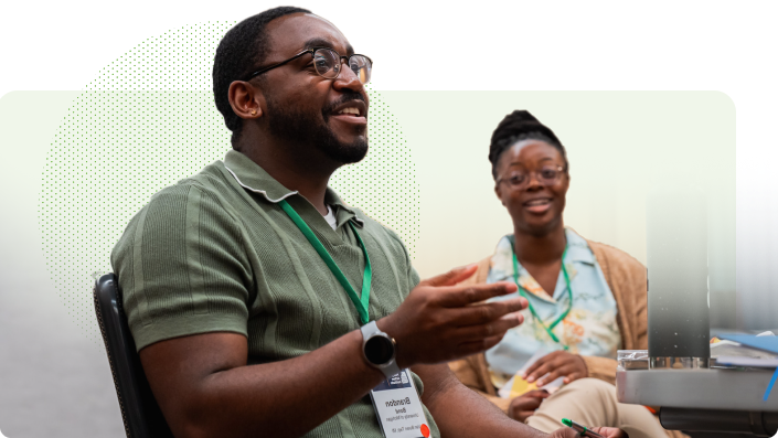 Two people at a conference